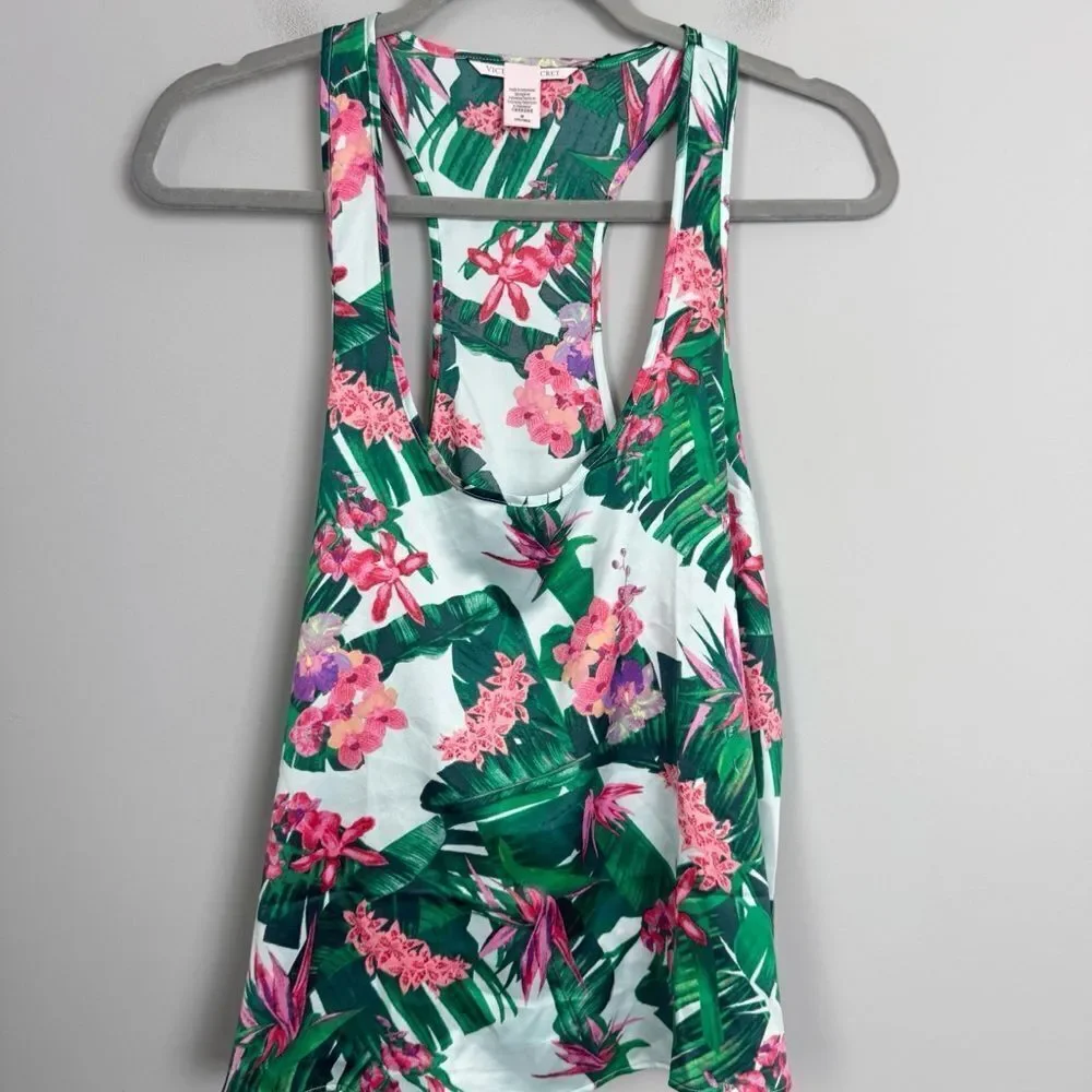 VICTORIA’S SECRET | NEW Tropical Floral Satin Look Sleep Tank Top Women’s Size M